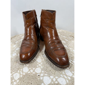 VTG 70’s FLORSHEIM Beatle Boots Blue Label 33211 Cognac Leather Zip Size M 9 D